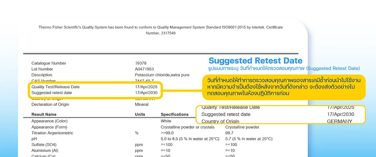 Suggested Retest Date วันที่แนะนำให้ทำการทดสอบใหม่