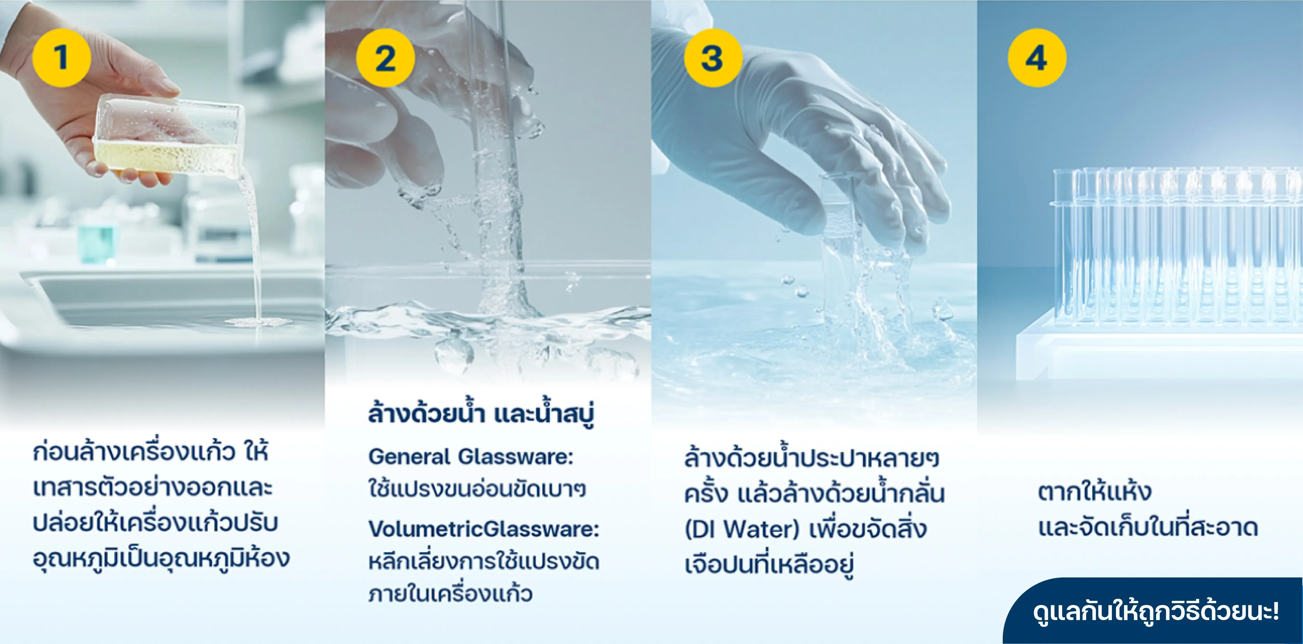 ขั้นตอนการดูแลรักษา และทำความสะอาดเครื่องแก้ว