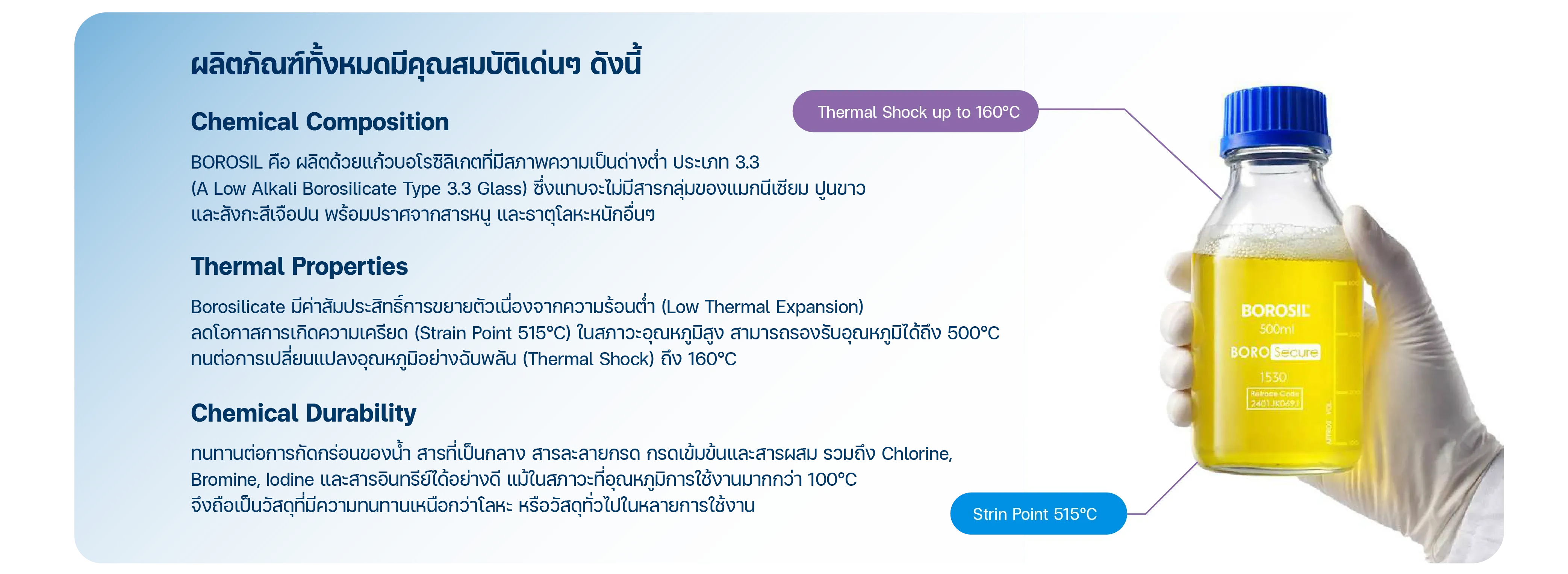 คุณสมบัติเครื่องแก้ว Borosilicate 3.3