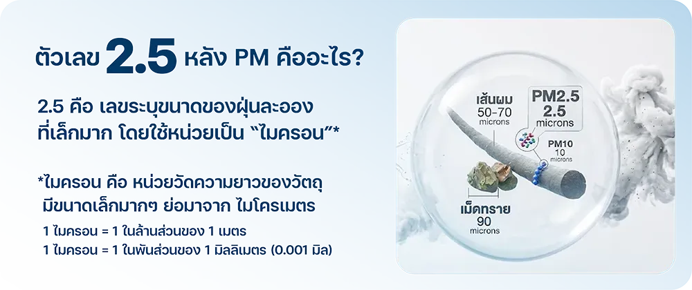 ตัวเลข 2.5 หลังคำว่า PM (Particulate Matter) หมายถึง